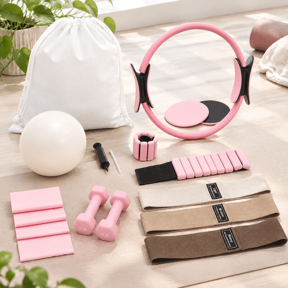 Pilates Kit Home With Ring And Ball Set Full Body By Izzy Starter Resistance Bands Sliders Ankle Weights & Dumbbells For Workouts