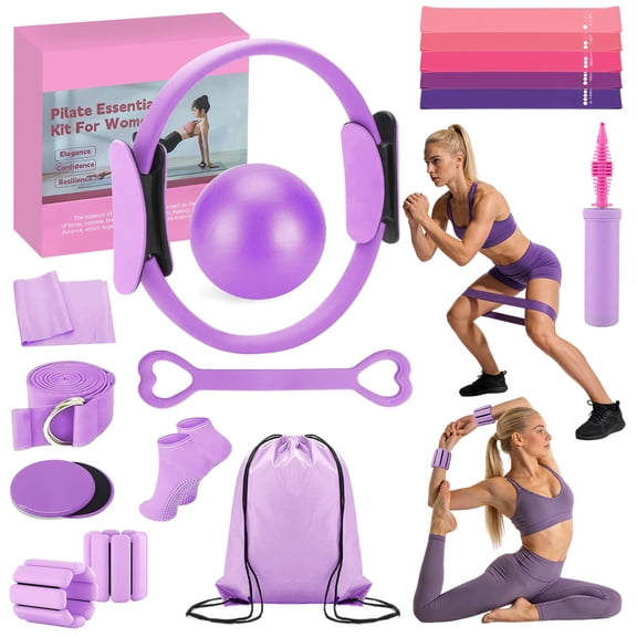 Pilates Kit for Home Workouts – Pilates Equipment Set with Ring, Ball, Resistance Bands, Pilates Accessories, Pilates Essentials Kit for Women, Pilates Sets for Home Exercise