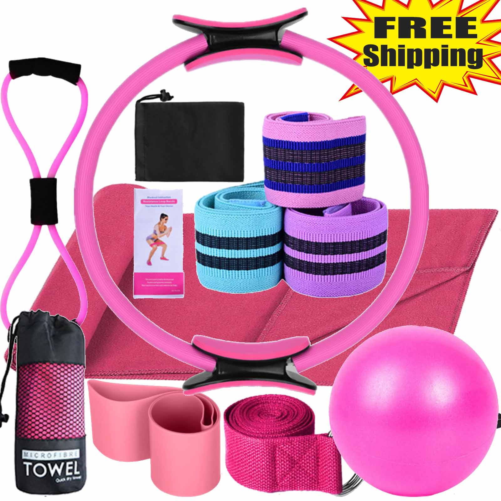 Pilates Kit for Home Workouts, Pilates Essentials Kit for Women,  Equipment Pilates Magic Ring/Booty Bands for Working Out Glutes Yoga Ball 25cm Figure 8 Resistance Band Yoga Bands for Stretching