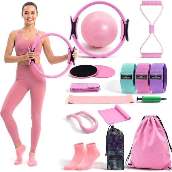 Pilates Kit for Home Workouts, Set with Ring, Ball, Resistance Bands, Core Sliders & Socks. Home Pilates Kit for Women, Essentials Kit, Starter Kit, Accessories Equipment Set