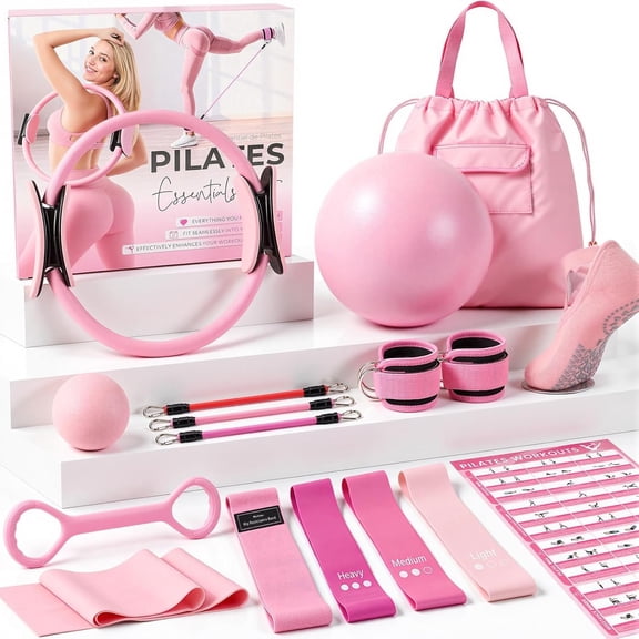 Pilates Kit, Pilates Equipment for Workouts, Pilates Essentials Kit for Women with Pilates Ring and Ball Set, Socks, Ankle Resistance Bands with Cuffs, Resistance Band and Massage Ball