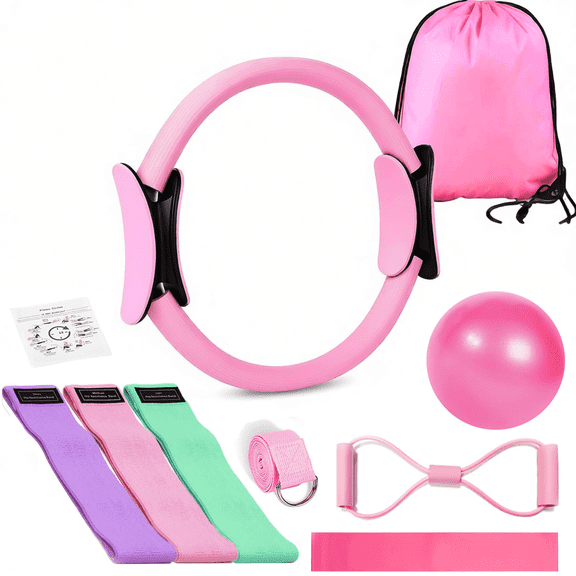Pilates Kit for Women with Resistance Bands, Pilates Ring, Exercise Ball, Booty Bands & Massage Ball for Home Workouts, Core Strength & Toning