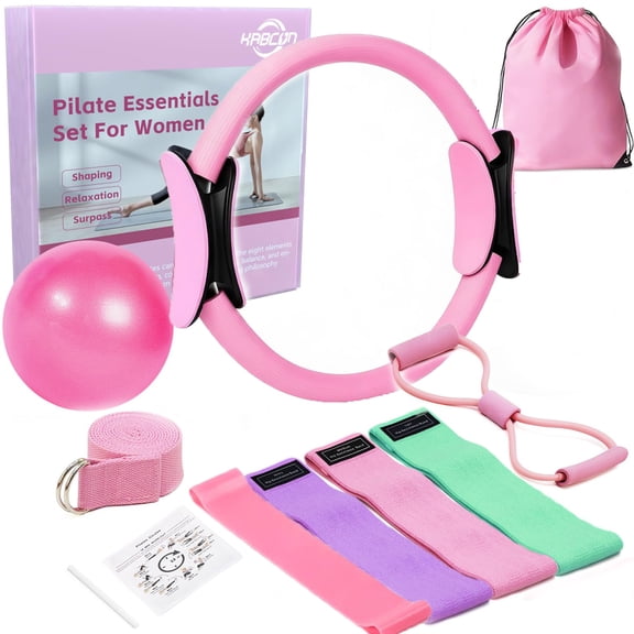 Pilates Kit for Women with Resistance Bands, Pilates Ring, Exercise Ball, Booty Bands & Massage Ball for Home Workouts, Core Strength & Toning