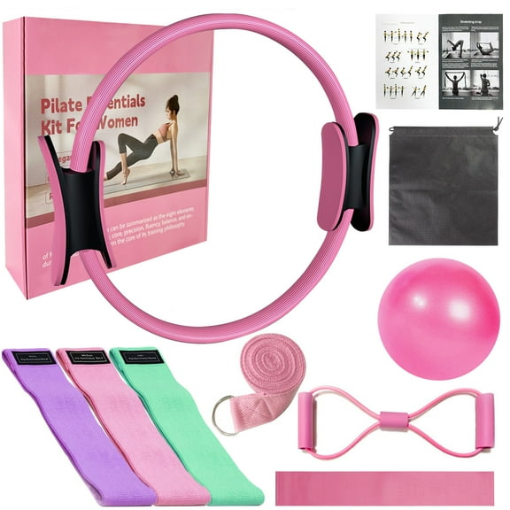 Pilates Kit for Women with Resistance Bands, Pilates Ring, Exercise Ball, Booty Bands & Massage Ball for Home Workouts, Core Strength & Toning