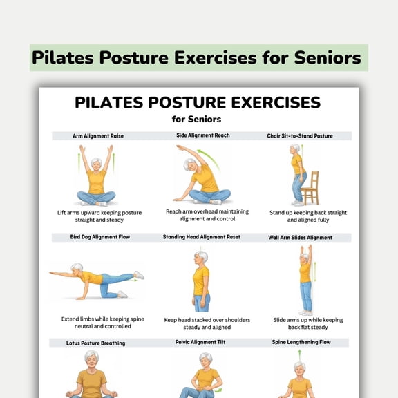 Pilates Posture Exercise Poster Suitable For The Elderly, Low Impact Alignment Program Poster, Senior Exercise Chart, Daily Posture Exercise Poster poster
