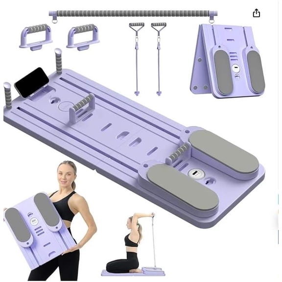 Pilates Reformer Board, 5 in 1 Foldable Pilates Sliding Board, Multi-Function Home Gym Equipment with Resistance Bands, Full Body Workout Pilates Set for Core Strength Training & Fat Burning