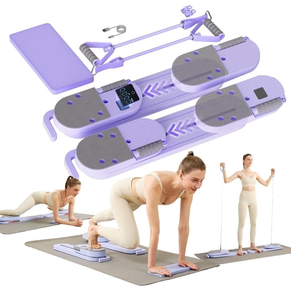 Pilates Reformer Board, Foldable Pilates Machine with Resistance Bands & Rebound System, Full Body Workout Equipment for Women at Home, Core Trainer for Abs, Glutes, Legs and Push-Ups, Timer Display