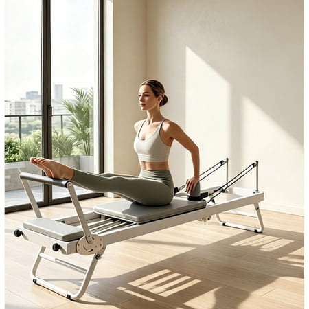 Pilates Reformer Foldable 71 In , Pilates Machine with Jump Board and Dual Springs and Cords, Home Gym Equipment Up to 440 LBS for Beginners and Advanced Users
