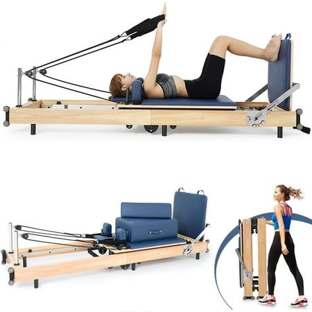 Pilates Reformer Foldable Machine Equipment for Home Gym Aerobic Exercise, Wood Pilates Reformer Workout with Reformer Box, Jump Board Suits for Studio Gym - Up to 500 lbs Weight Capacity