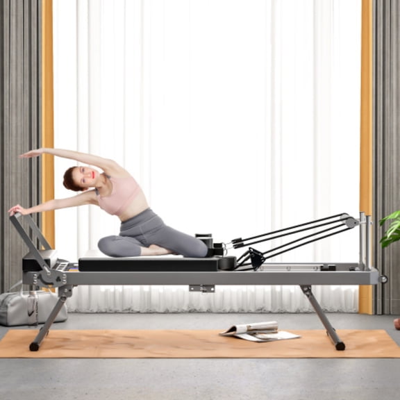 Pilates Reformer, Foldable Pilates Machine Equipment Up To 330.5LBS Capacity, Pilates Equipment with Dual Resistance System for Home Workouts