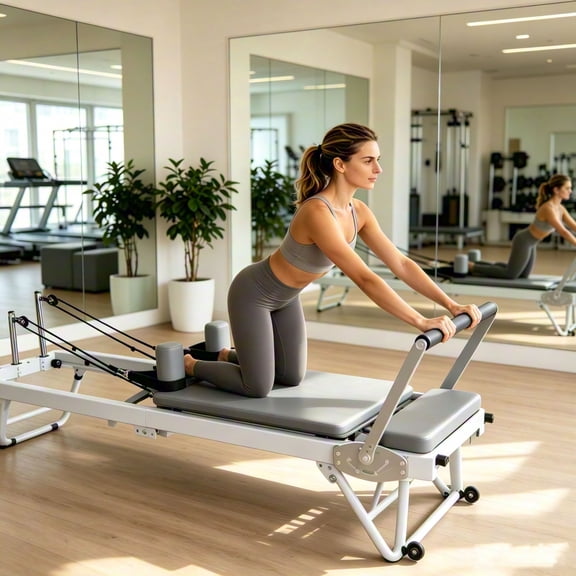 Pilates Reformer Foldable, Suitable for Intermediate and Beginners Users, Pilates Equipment for Home Gym Studio Use with 5 Adjustable Resistance Spring, Up to 440 LBS