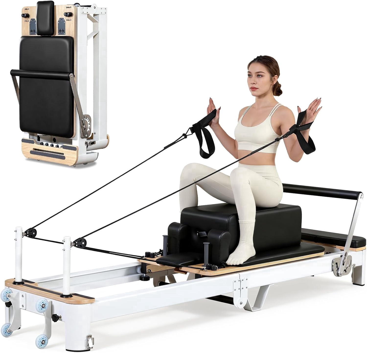 Refroer Machine Chantmo Pilates Reformer Machine 92.5 inch Foldable Studio Grade Oak ...