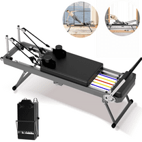 LuckyNote Foldable Pilates Reformer Machine with Resistance Cords, Home Gym Equipment, Black, 330 lbs Capacity