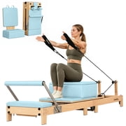 Pilates Reformer Machine, Foldable Oak Wood Pilates Equipment for Home Workout, Studio Grade Reformer with Springs, Pilates Box, Jump Board & Full Accessories