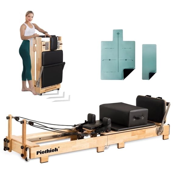 Pilates Reformer Machine, Quick-Assembly Studio Grade Pilates Equipment for Gym and Home, Oak Wood Pilates Reformer with Reformer Accessories