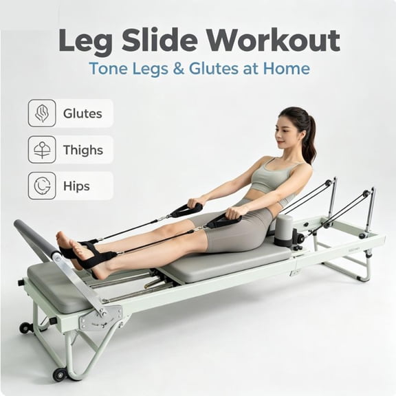 Pilates Reformer Machine, Silent Glide Balanced Steel Rail Resistance Equipment for Home Gym Precision Training