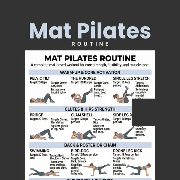 Pilates Regular Poster, Basic Exercise, Junior Pilates Poster, 30 Day Exercise Poster, Family Exercise Plan Poster