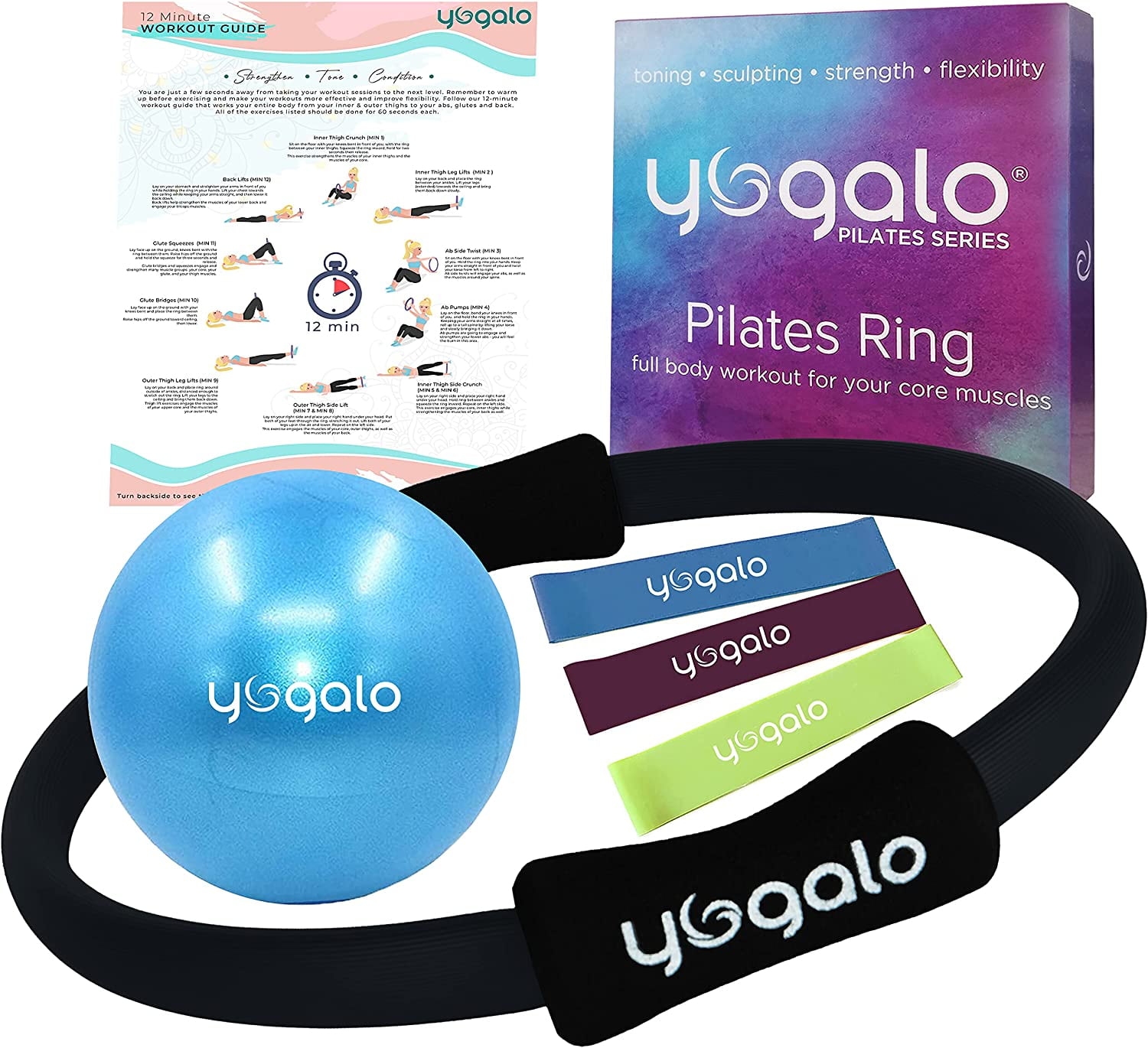 Pilates Ring and Ball Set with 3 Resistance Bands - Pilates Equipment for Home  Workout - Magic Circle Pilates Ring 14 Inch to Tone, Sculpt and Strengthen  - Fitness Ring for Yoga and Pilates 