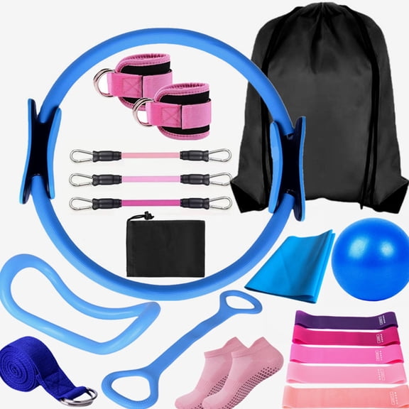 Pilates Ring Circle Set 18 Pcs Exercise Equipment Accessories for Women, Workouts Pilates Ball Stretching Strap for Women's Home Workouts & Beginners