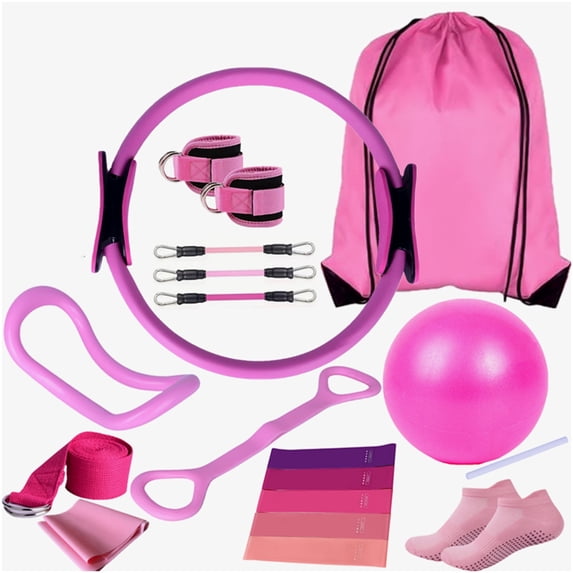 Pilates Ring Circle Set 18 Pcs Exercise Equipment Accessories for Women, Workouts Pilates Ball Stretching Strap for Women's Home Workouts & Beginners