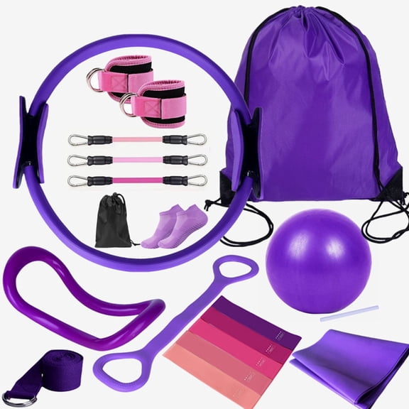 Pilates Ring Circle Set 18 Pcs Exercise Equipment Accessories for Women, Workouts Pilates Ball Stretching Strap for Women's Home Workouts & Beginners