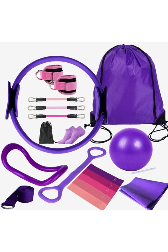 Pilates Ring Circle Set 18 Pcs Exercise Equipment Accessories for Women, Workouts Pilates Ball Stretching Strap for Women's Home Workouts & Beginners
