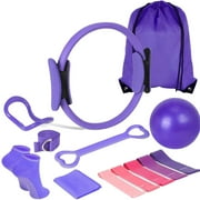 Pilates #Ring# Circle Set of 13, Includes Magic Circle Pilates #Ring#, Pilates Ball, 8 Resistance Band Yoga Bands, Non Slip Sock, Gym Back Bags
