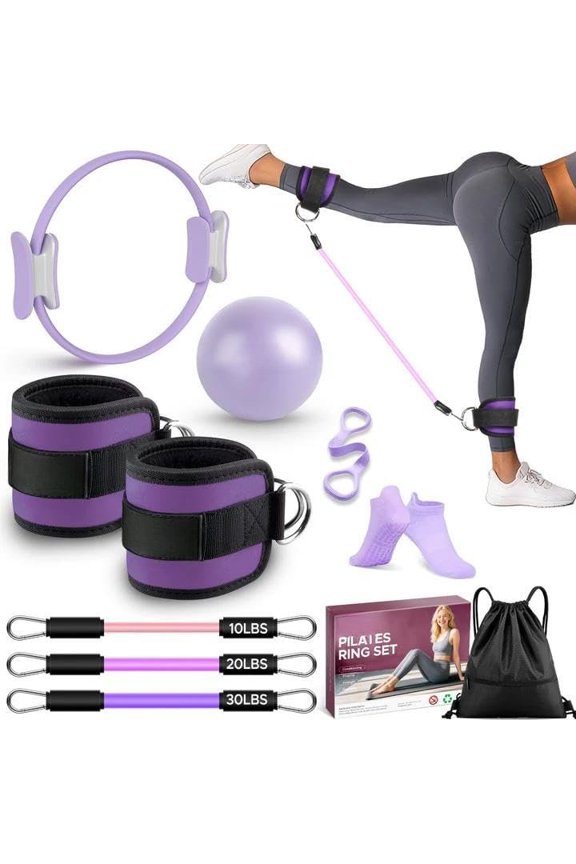 Pilates Ring Kit for Women, Pilates Equipment Accessories,  Workout Set with Magic Circle, Mini Exercise Ball, Ankle Resistance Bands & Yoga Socks, for Fitness, Toning &  Me Gifts