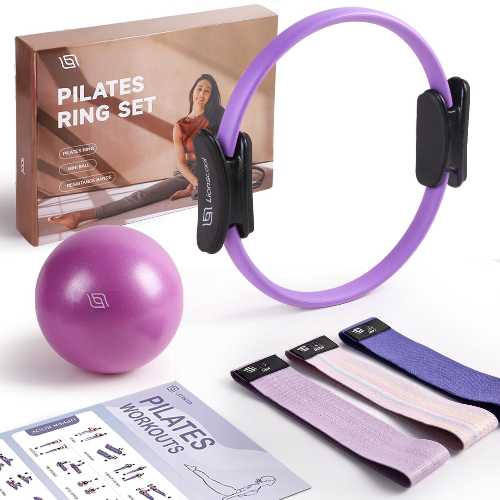 Pilates Ring Set - 14" Anti-deformation Magic Circle With Padded Handles  Mini Ball Resistance Bands Guide & Bag