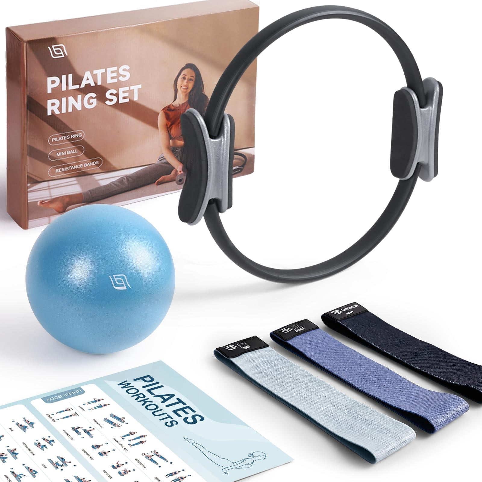 Pilates Ring Set - 14" Anti-deformation Magic Circle With Padded Handles  Mini Ball Resistance Bands Guide & Bag