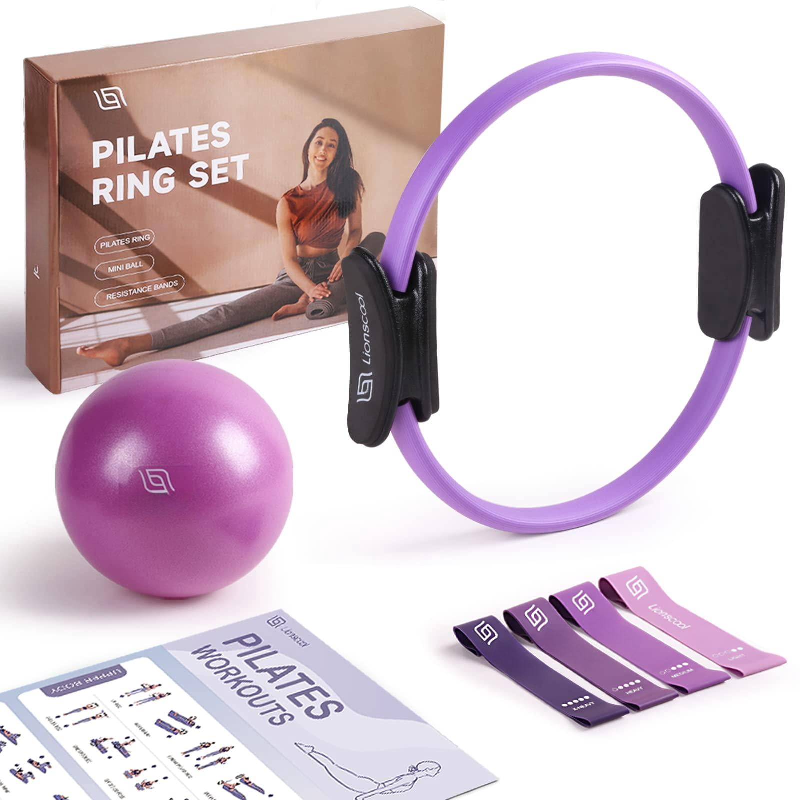 Pilates Ring Set - 14" Anti-deformation Magic Circle With Padded Handles  Mini Ball Resistance Bands Guide & Bag