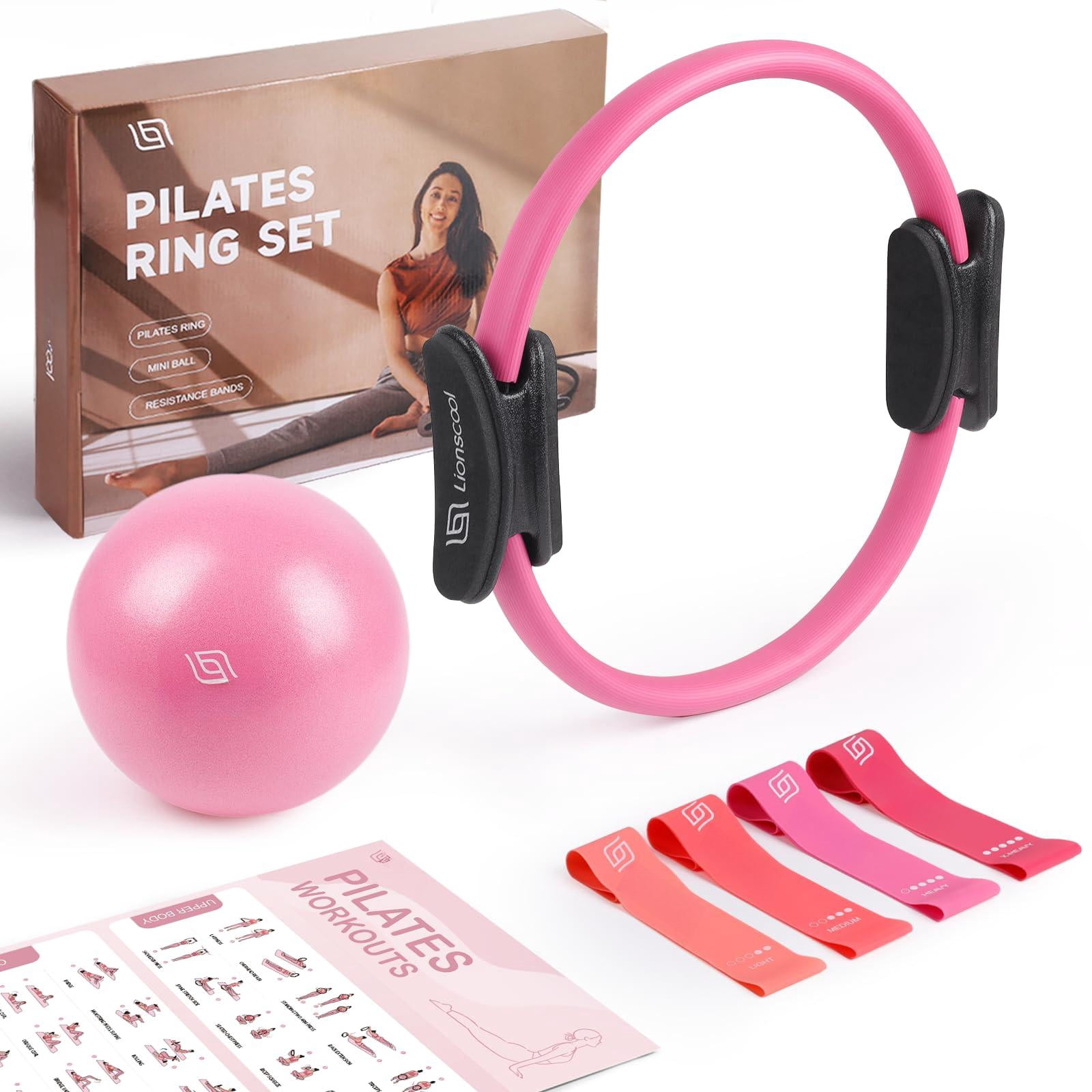 Pilates Ring Set - 14" Anti-deformation Magic Circle With Padded Handles  Mini Ball Resistance Bands Guide & Bag