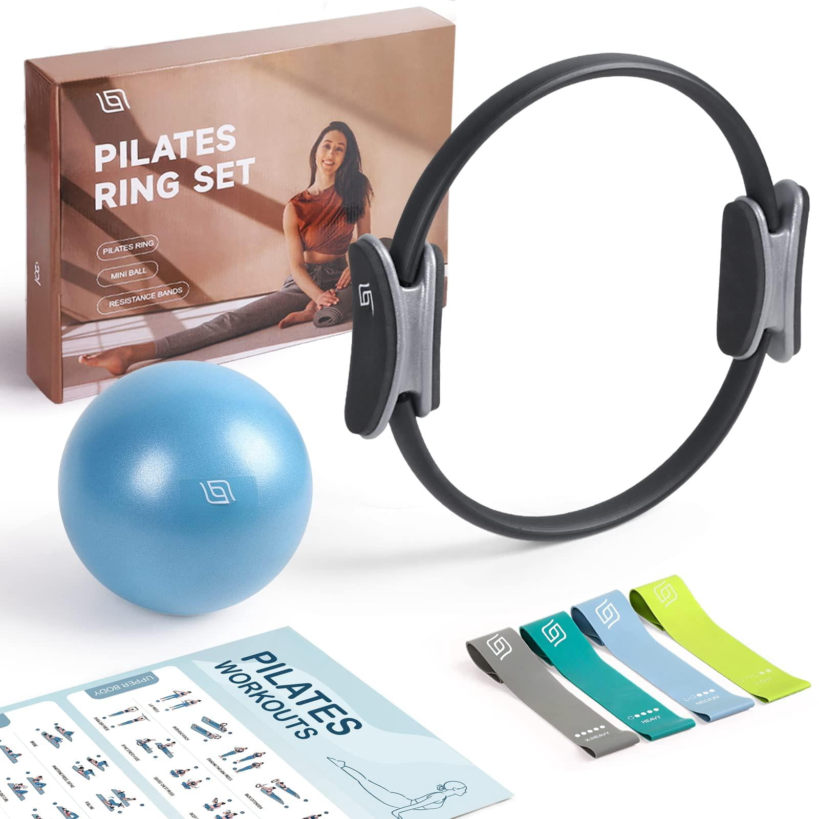 Pilates Ring Set - 14" Anti-deformation Magic Circle With Padded Handles  Mini Ball Resistance Bands Guide & Bag