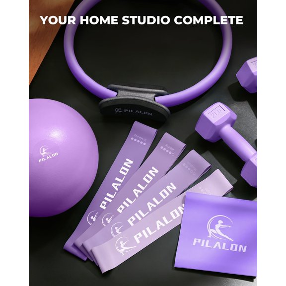 Pilates Ring Set - Studio-Grade Anti-Deformation Pilates Kit - Pilates Equipment for Home Workout - 14'' Pilates Ring, Pilates Ball, 2 Dumbbells, 5 Resistance Bands for Toning Arms, Thighs