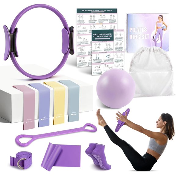 Pilates Ring Set for Women, 12" Pilates Ring and Ball Set with Resistance Bands for Workouts, Portable Pilates Kit with Bag & 2 Poster for Full Exercise