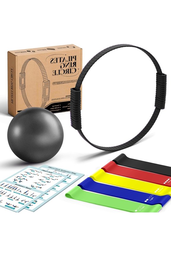 Pilates Ring Set for Women, Pilates Ring and Ball Set with 5-Level Resistance Bands for Core Strength, Stretching, Toning & Full Workout Pilates Equipment