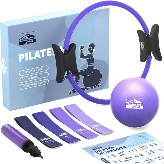 Pilates Ring and Ball Set, at Home Pilates Kit with 14" Exercise Ring, Mini Ball