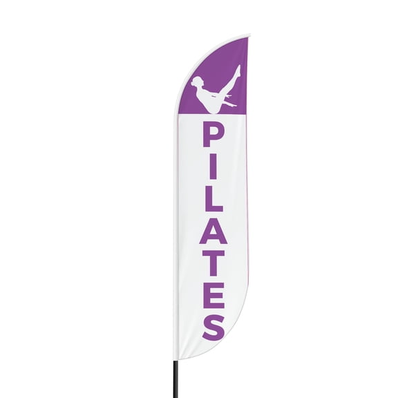 Pilates Sign feather flag for Outdoor by Mavis Printing | 11.5 FEET Long Polyester Outdoor Banner Flag for Easy Hang | HD Print Swooper I Flag Only to Advertise Pilates| Made in USA I Flag Only