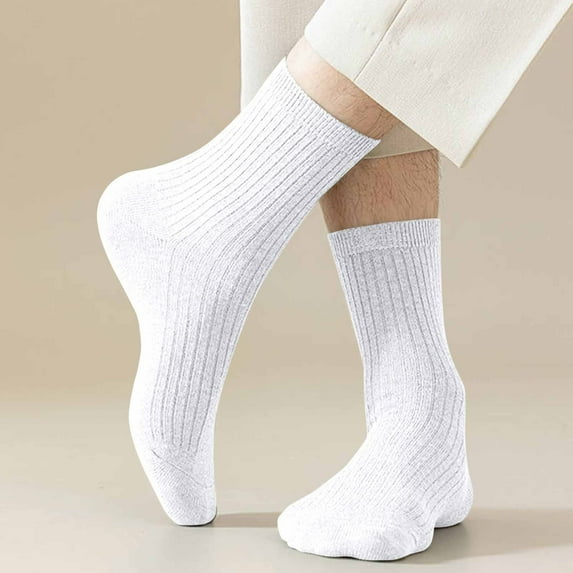 Pilates Socks Cute 5pc Men's Winter Solid Color Comfortable Breathable Knitted Socks Boot Socks for Women Knee High White One Size