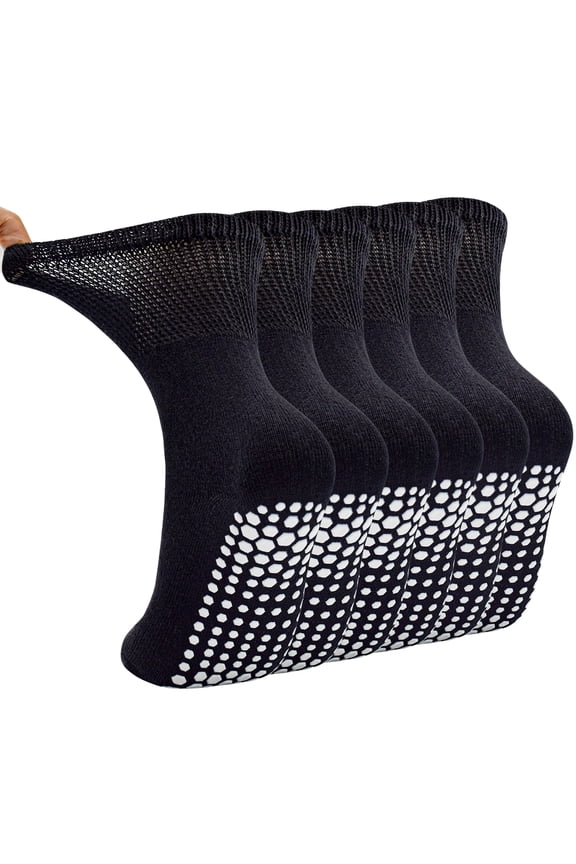 Pilates Socks Women Non Slip Grip Yoga Socks 3 Pairs Mid Calf Grippy Socks Non-Binding Top for Ladies Barre 5-8