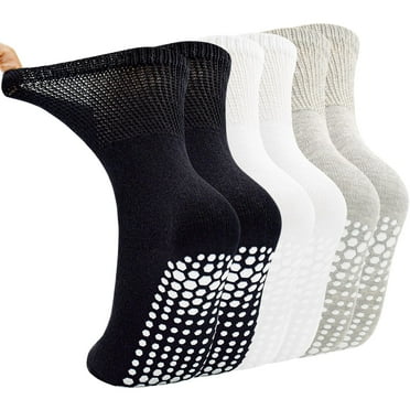 Pilates Socks Women Non Slip Grip Yoga Socks 3 Pairs Mid Calf Grippy Socks Non-Binding Top for Ladies Barre 5-8