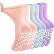 Pilates Socks Women Non Slip Grip Yoga Socks 3 Pairs Mid Calf Grippy Socks Non-Binding Top for Ladies Barre 5-8