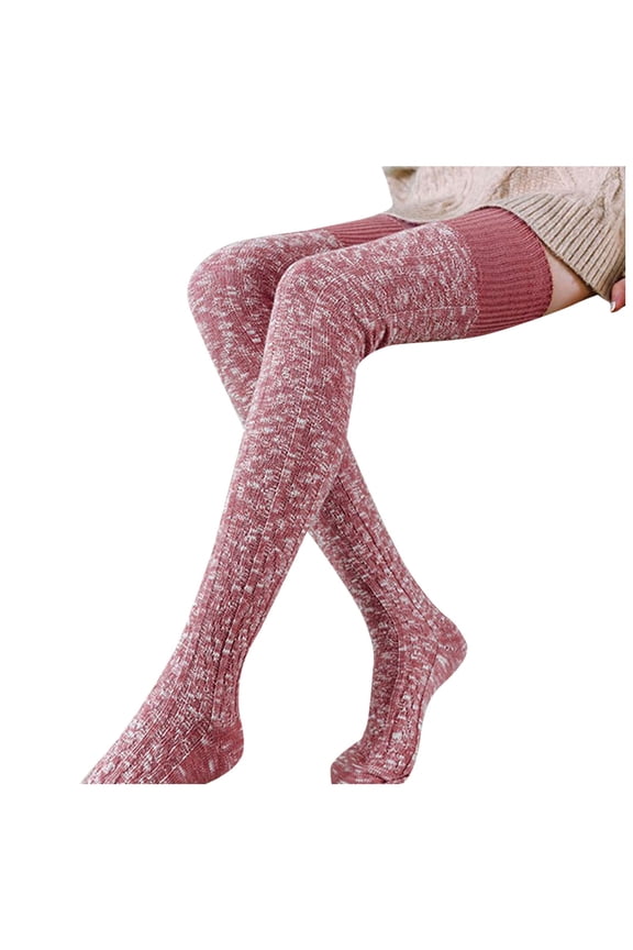Pilates Socks Womens Winter Warm Knit Socks Ladies Solid Color over the Knee Stockings Socks Thick Socks Women One Size