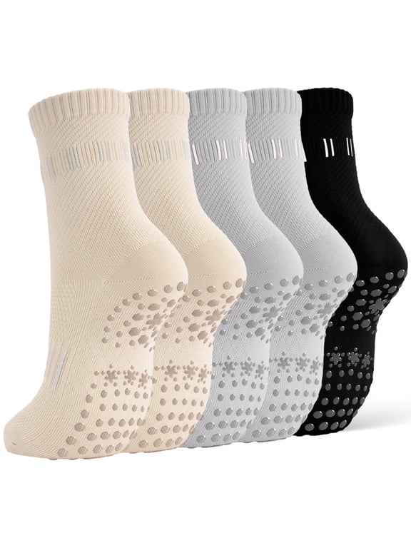 Pilates Socks Yoga Crew Socks with Grips for Women Non‑Slip, Ballet Sticky Socks With Bottom Grippers for Studio Reformer Workout & Barre, Dance, Home or Hospital