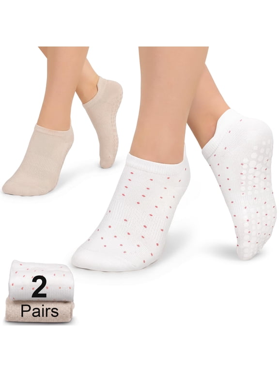 Pilates Socks for Women Non Slip Grip Socks for Yoga, Barre, Barefoot Grippy Yoga Sock Womens Gifts 4 Pairs