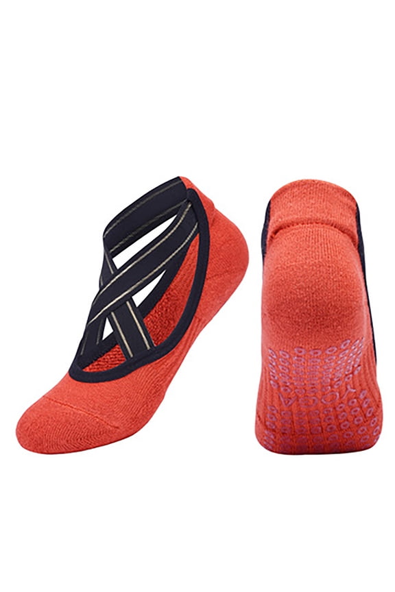 Pilates Socks for Women Non Slip Grip, Yoga Socks with Grippers for Barre, Hospital, Ballet, Dance, Barefoot Workout, Red