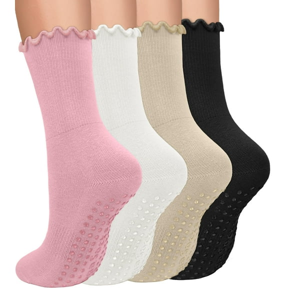 Pilates Socks for Women Non Slip Yoga Socks Slouch Scrunch Socks Grippy Socks for Ballet Barefoot Workout