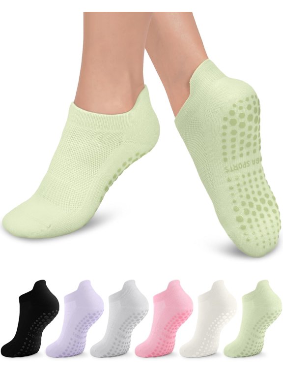 Pilates Socks with Grips for Women, Ankle Yoga Socks for Ballet Barefoot Workout Athletic Socks