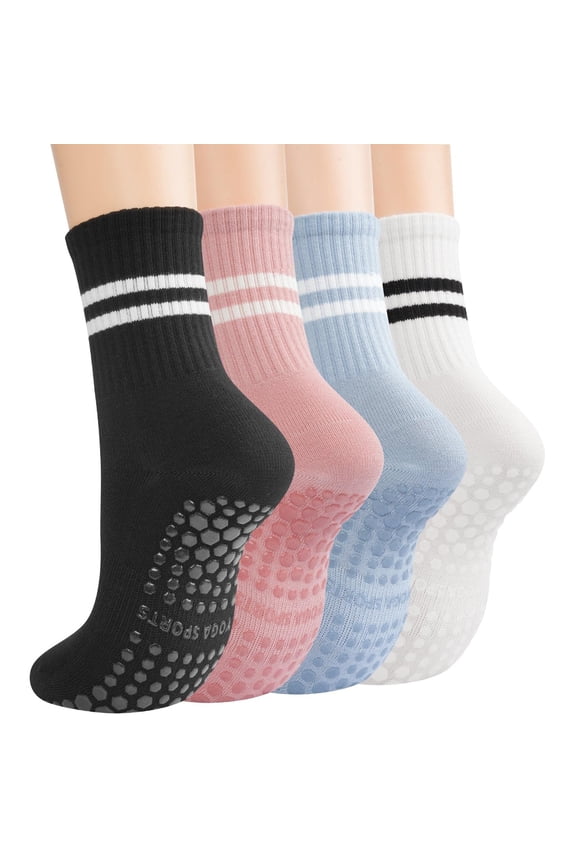 FREEYOKA Pilates Socks with Grips for Women, Yoga Non Slip Socks for Barre Hospital Workout Slipper Footies 2-4 Pairs