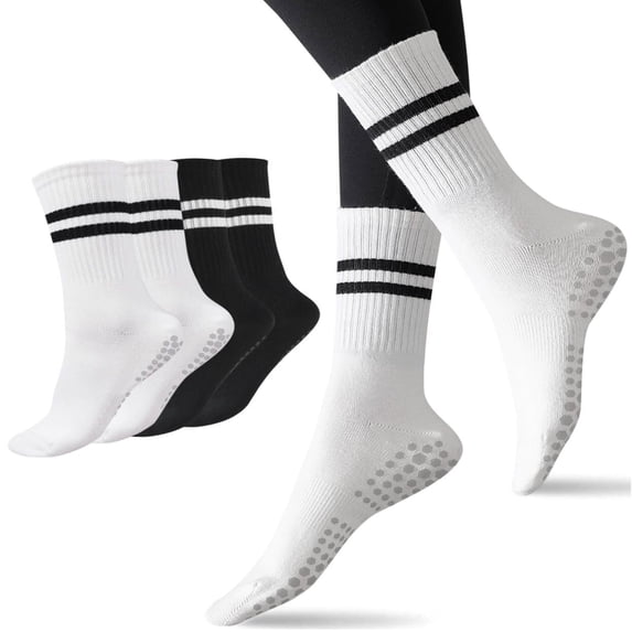 FREEYOKA Pilates Socks with Grips for Women, Yoga Non Slip Socks for Barre Hospital Workout Slipper Footies 2-4 Pairs